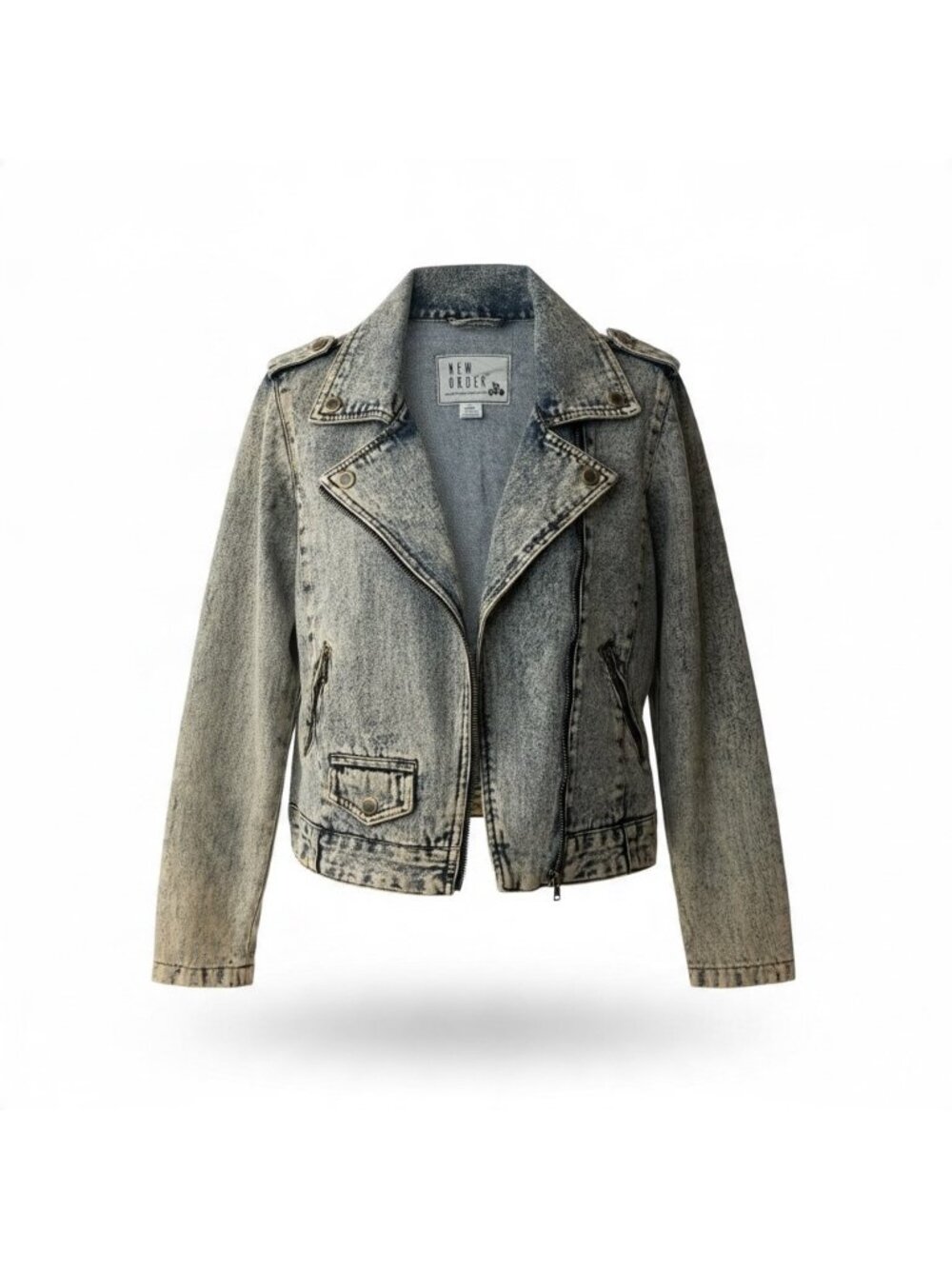 Vintage 80s 90s Acid Wash Denim Moto Jacket | Biker | L